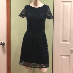 Navy Lace Aqua mid length dress